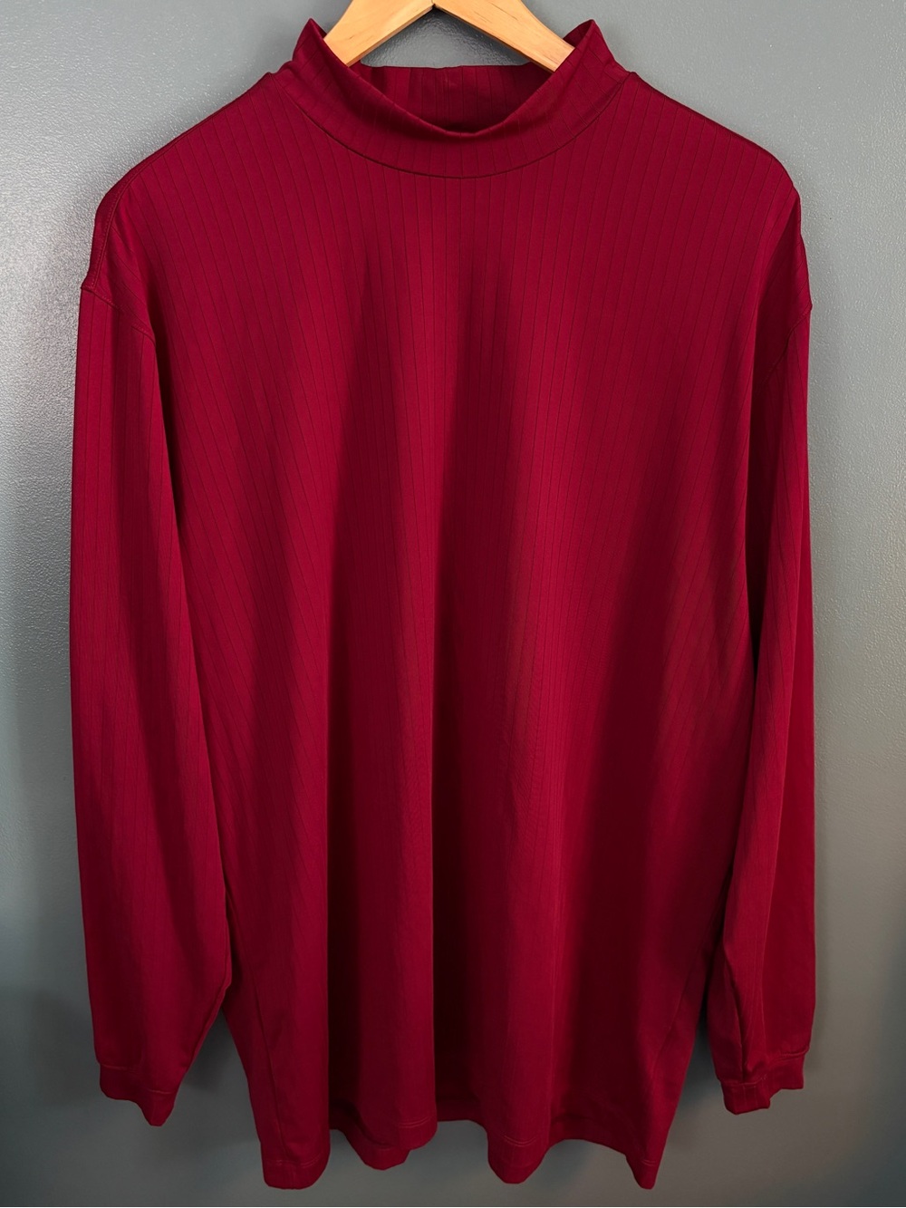 Nike Golf FIT DRY Men's XL Burgundy Striped Stretch Mock Neck Long Sleeve Shirt